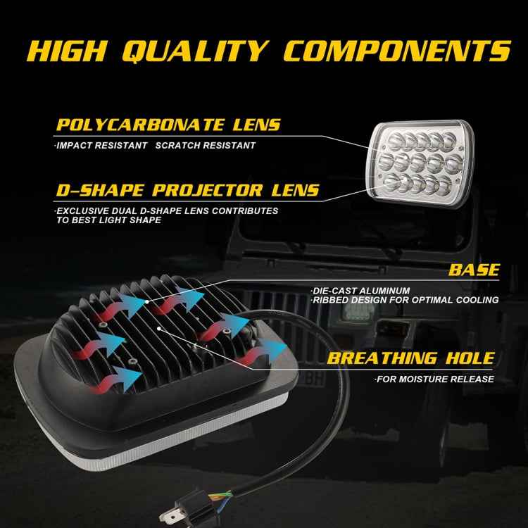 7 inch 5X7 H4 15W DC 9-30V 1500LM IP67 Car Truck Off-road Vehicle LED Work Lights / Headlight, with 15LEDs Lamps