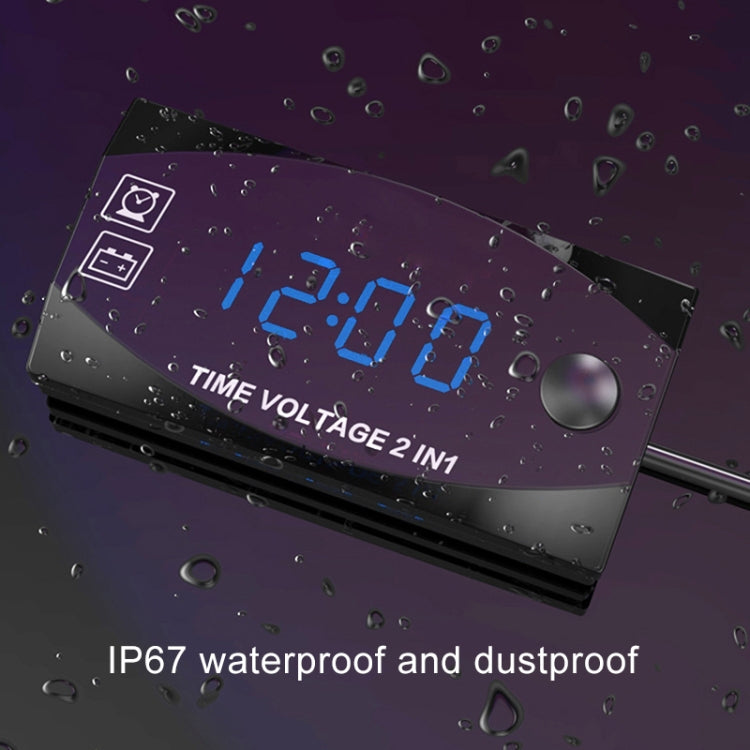 Motorcycle Multi-functional 2 in 1 Digital Display Voltmeter + Electronic Clock, 6-30V IP67