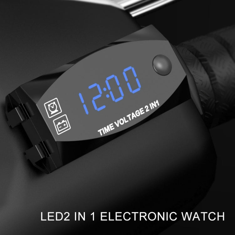 Motorcycle Multi-functional 2 in 1 Digital Display Voltmeter + Electronic Clock, 6-30V IP67