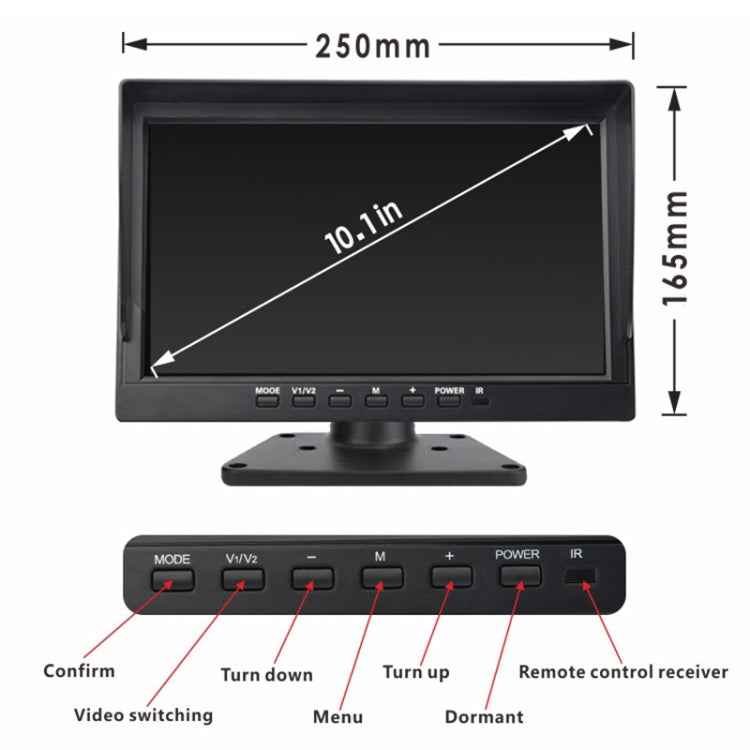 PZ612-4AHD IP67 120 Degree Car AHD 1080P 2 Megapixels 10 inch 4-Way Rearview Mirror Monitor, Night Vision Full Color, with Video Function