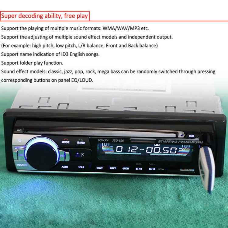 JSD-520 Car Stereo Radio MP3 Audio Player Support Bluetooth Hand-free Calling / FM / USB / SD, Ordinary Version