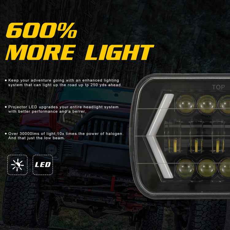 7 inch H4 DC 9V-30V 3000LM 6000K 30W IP67 8LED Lamp Beads Car Square Shape LED Headlight Lamps for Jeep Wrangler