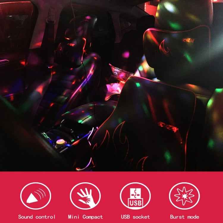 5V 6W Colorful Car Decoration DJ Light Sound Activated Rotating Strobe Effect Atmosphere Light Star Music Light Lamp with 6 RGB LED Lights, Cable Length:4m