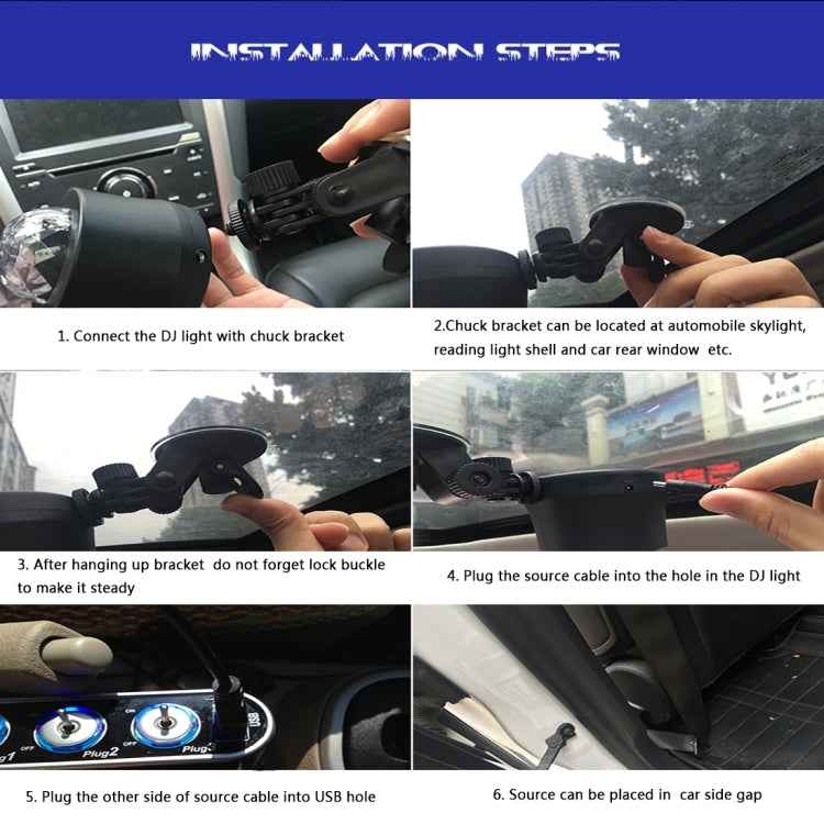 5V 6W Colorful Car Decoration DJ Light Sound Activated Rotating Strobe Effect Atmosphere Light Star Music Light Lamp with 6 RGB LED Lights, Cable Length:4m