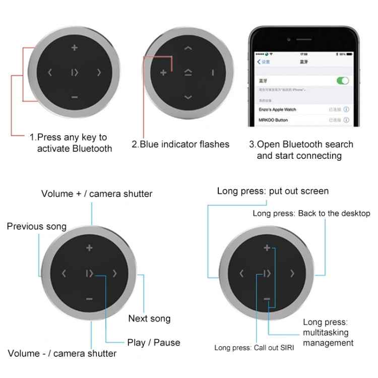 Car Wireless Bluetooth Controller Mobile Phone Multimedia Multi-functional Steering Wheel Remote Controller with Holder
