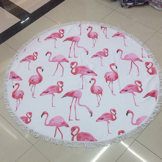 Microfiber Round Tassels Printed Beach Blanket Pool Beach Throw Towel Yoga Picnic Mat, Size: 150 x 150cm