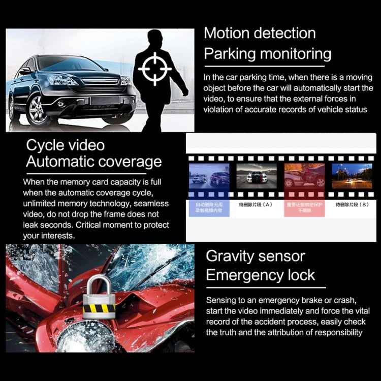 G705 5 inch LCD Touch Screen Rear View Mirror Car Recorder with Separate Camera, 170 Degree Wide Angle Viewing, Support Loop Video / Motion Detection / G-Sensor / TF Card