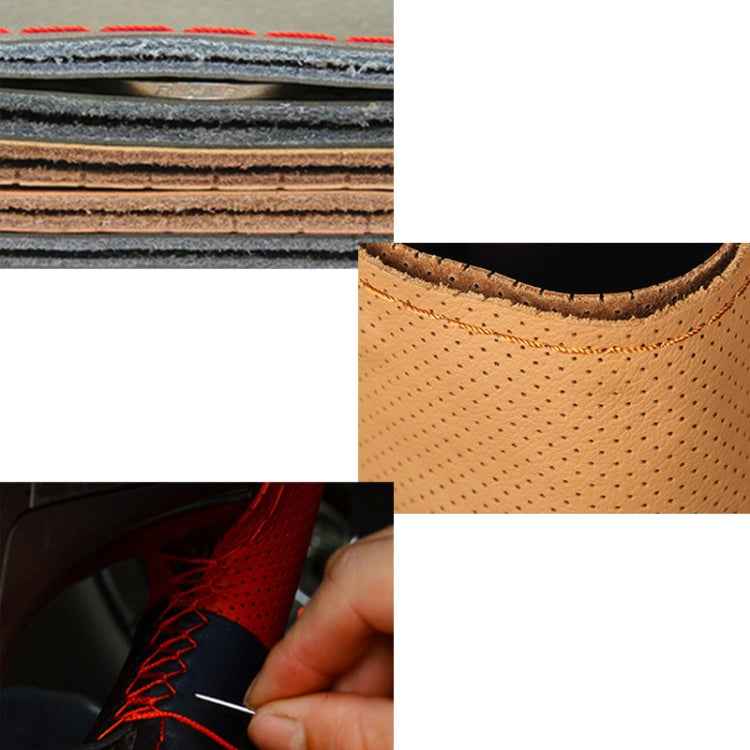 Car Genuine Leather Hand-stitched Adaptation Steering Wheel Cover