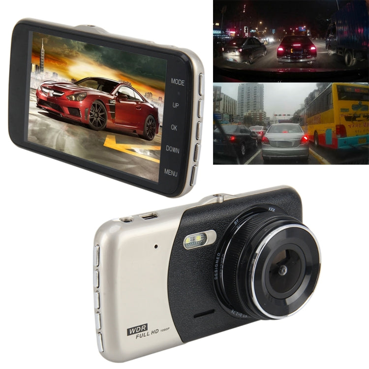 4 inch HD Video Recording HD Display Car Recorder with Separate F2.0 Camera, 12MP 170 Degrees Wide-angle/ Rear View Loop Recording/ G-Sensor Recording/ WDR Full HD/ Front Camera 1080P/ Rear Camera 720P/ Support 32G TF Card