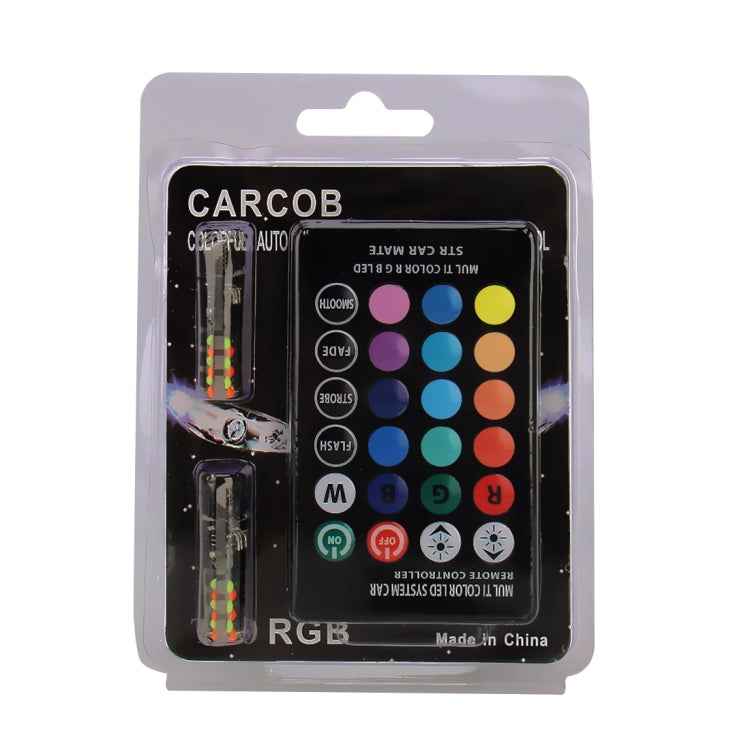 2 PCS W5W 194 T10 Multi Colors COB 12 SMD RGB LED Bulbs with Remote Control Wedge Side Lights License Plate Lamp, DC 12V
