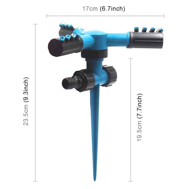 Automatic 360 Rotating Adjustable Garden Water Sprinklers Lawn Irrigation System with 3 Arm Sprayers and Spike Base