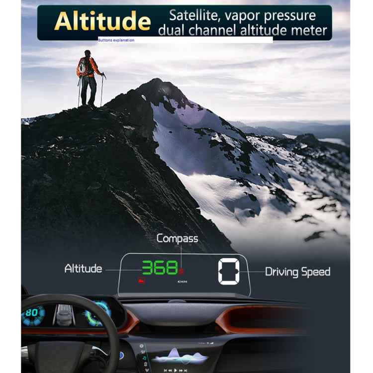 T900 Car GPS HUD Virtual HD Reflection Board Head-up Display, Speed & Driving Distance / Time Display, Over Speed & Voltage & Low Voltage Alarm, Fatigue Driving