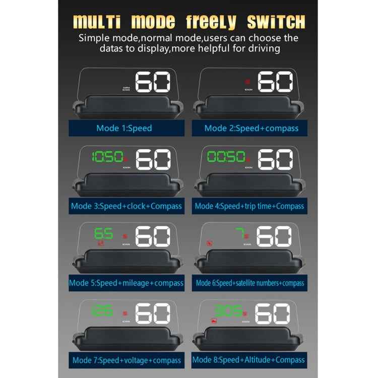 T900 Car GPS HUD Virtual HD Reflection Board Head-up Display, Speed & Driving Distance / Time Display, Over Speed & Voltage & Low Voltage Alarm, Fatigue Driving
