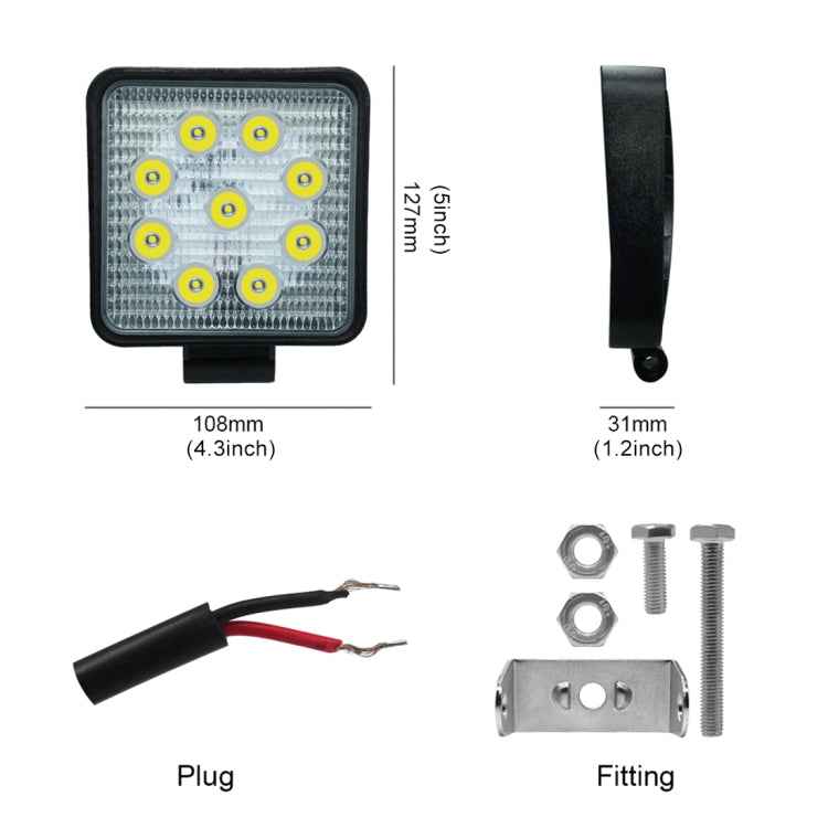 6.7W White Light Square-Shaped Waterproof Car Boat Marine Work Lights Spotlight LED Bulbs, DC 9-30V