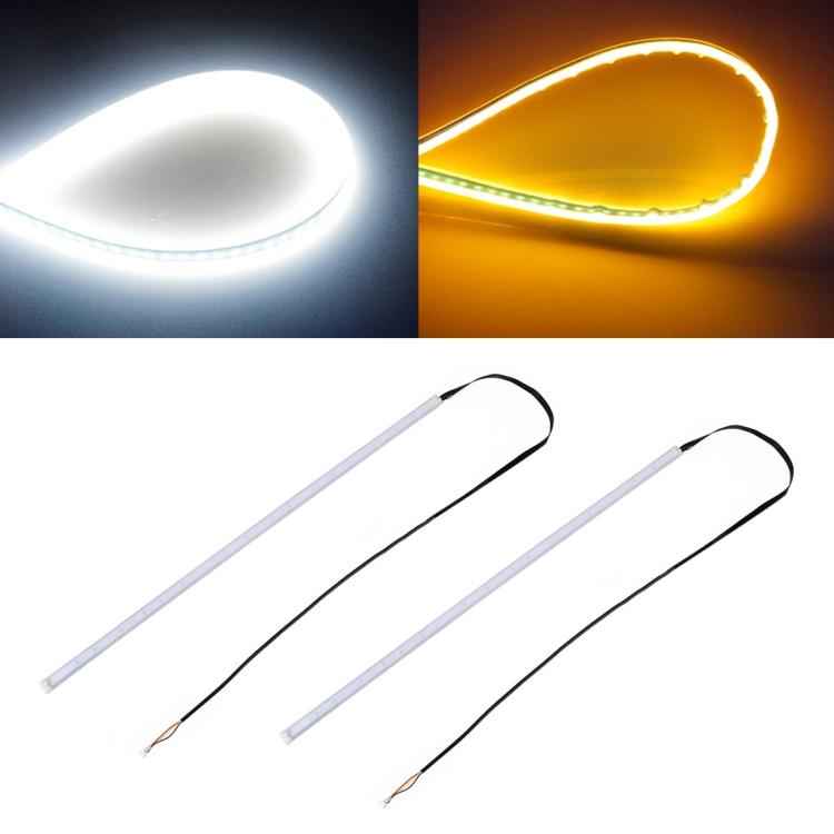2 PCS 60cm DC12V 7.5W Ultra-thin Waterproof Car Auto Double Colors Turn Lights / Running Lights SMD-2835 LED Bulbs (Turn Lights: Yellow Light; Running Lights: Ice Blue Light)