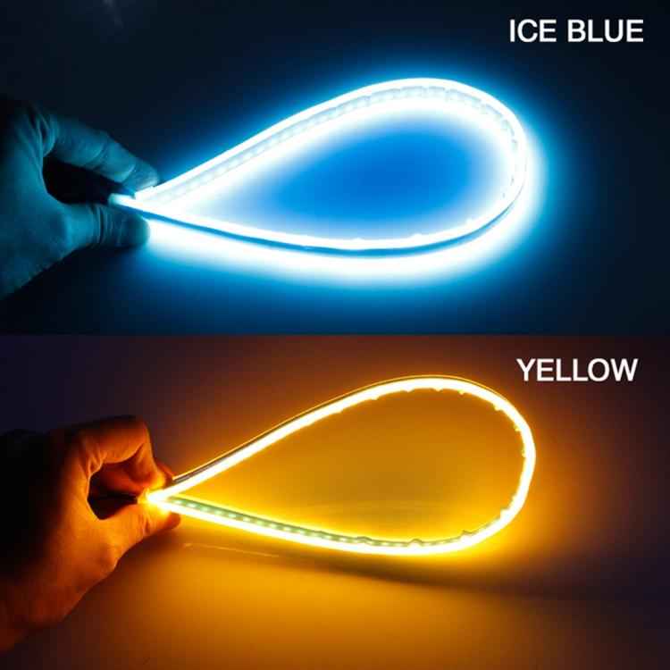 2 PCS 60cm DC12V 7.5W Ultra-thin Waterproof Car Auto Double Colors Turn Lights / Running Lights SMD-2835 LED Bulbs (Turn Lights: Yellow Light; Running Lights: Ice Blue Light)