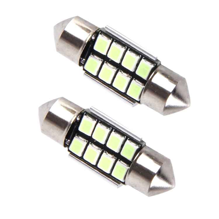 2 PCS DC 12V 2W 31MM 8 SMD-3528 LEDs Bicuspid Port Decoding Car Dome Lamp LED Reading Light