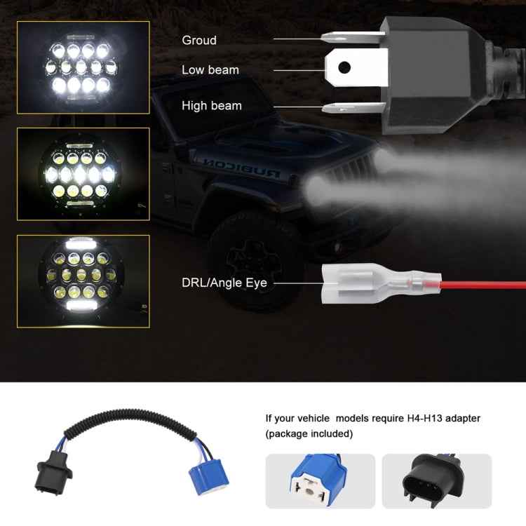 2 PCS 7 inch DC10-48V 36W 6000K Harley Motorcycle Headlight with 12 SMD-5630-LED Lamps and 12 Crystal Lamp Beads