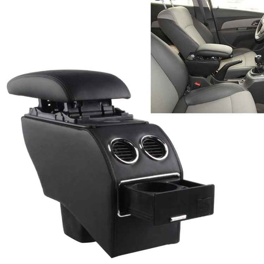 Car ABS Leather Wrapped Armrest Box, Fast Charge USB Holes and Cables for New Fit (Red Line with Air Outlet)
