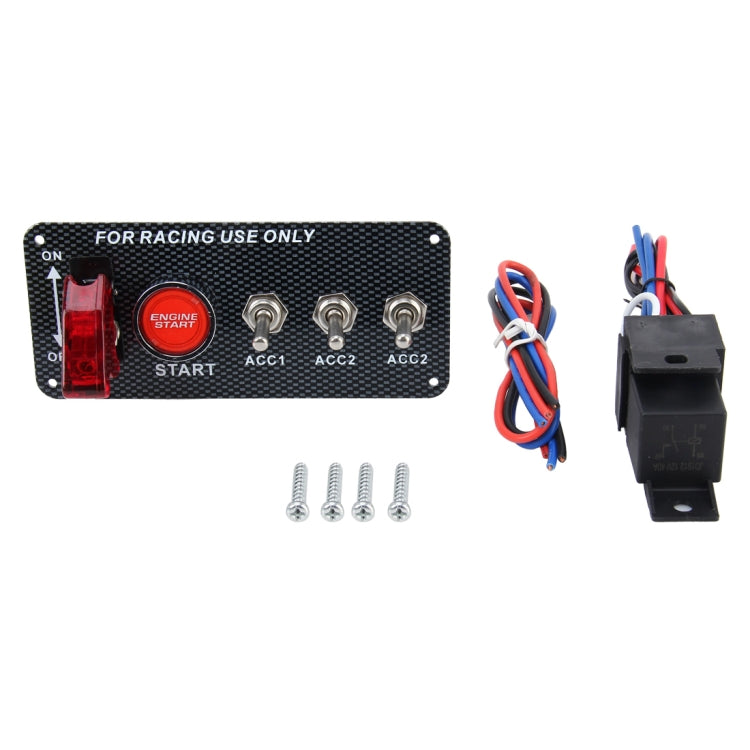 12V / 30A Carbon Fiber Racing Car 12V LED Ignition Switch Panel Engine Start Push Button LED Car Panel Switches Lever Multi-function Automatic Ignition Switch for Racing Cars