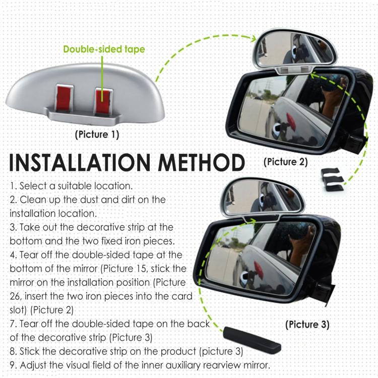 3R-092 Car Blind Spot Right Rear View Wide Angle Adjustable Mirror, 3R-092, 3R-092 (Black)