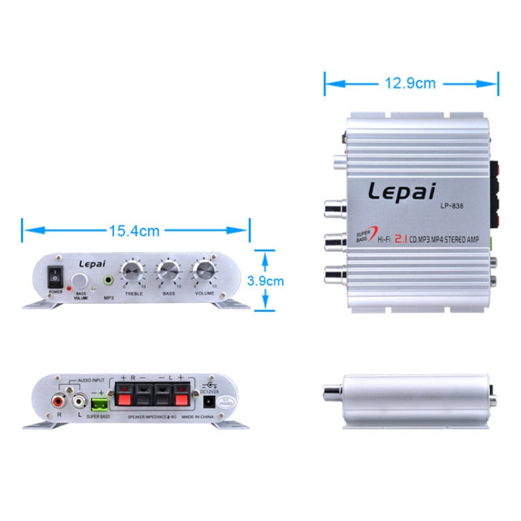 Car 2.1CH HIFI Subwoofer Amplifier Audio, Support MP3