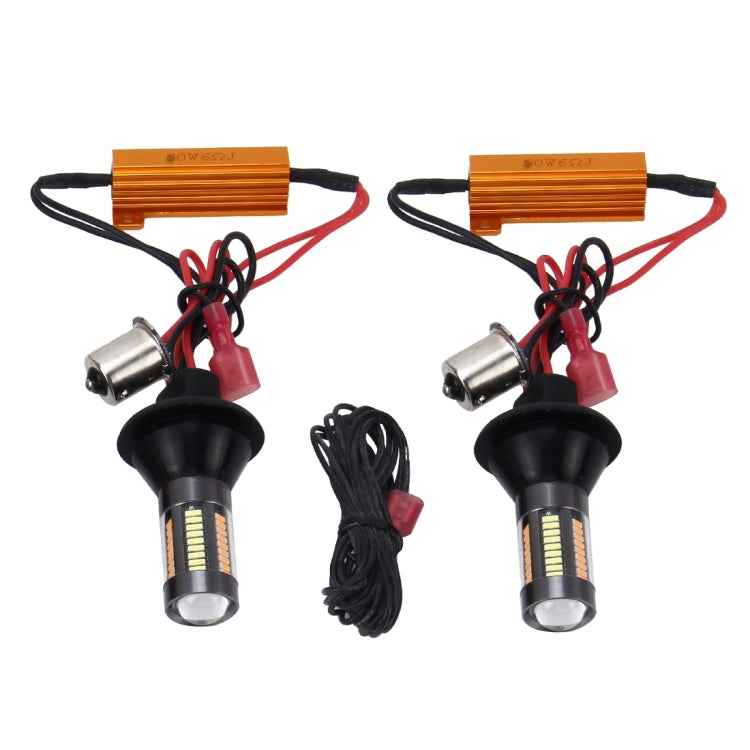 2PCS 1156/Ba15s 5W 300LM 66LEDs SMD-4014 Car Tail Bulb Turn Signal Auto Reverse Lamp Daytime Turn Running Light Car Source (White Light+ Yellow Light),Cable Lenght:1 m