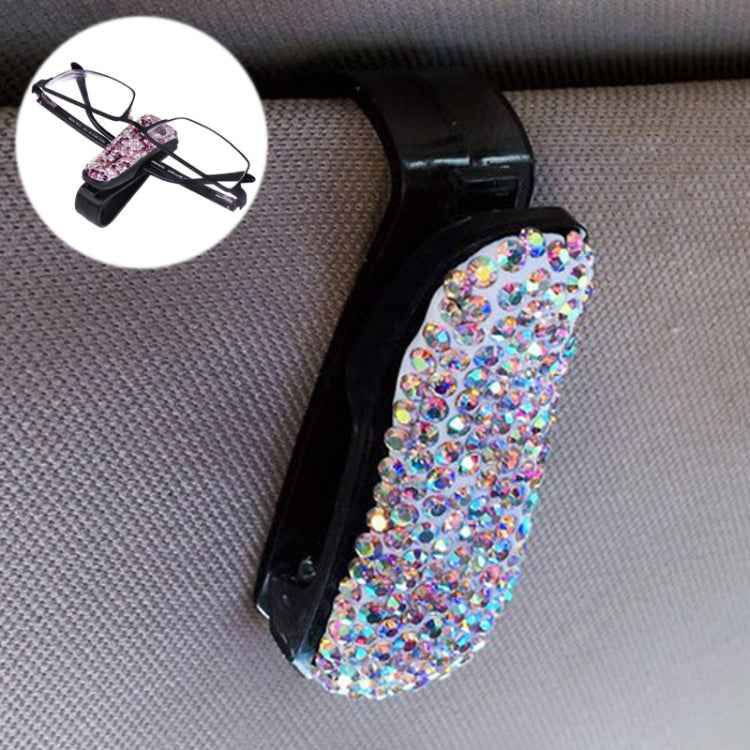 Car Mixed Color Diamond Mounted Glasses Bill Clip Holder