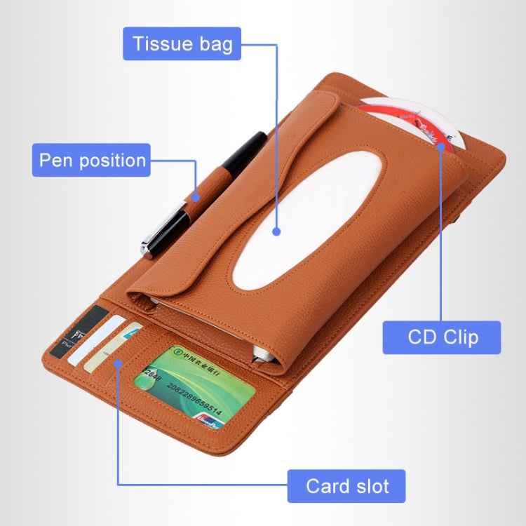 DERANFU 3 In 1 Lichee Texture Multi-function Car Hang Type Leather Towel Box with Card Slot & CD Slot