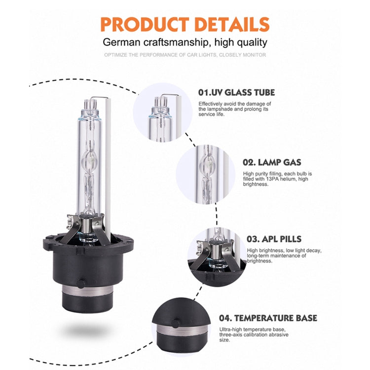 2 PCS D4S 35W 3800 LM 4300K HID Bulbs Xenon Lights Lamps, DC 12V, D4S