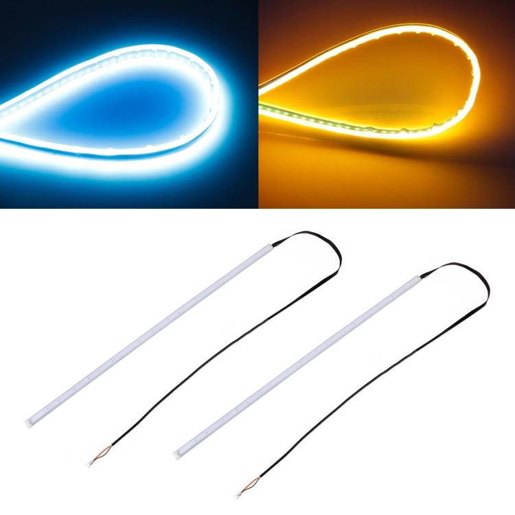 2 PCS 45cm DC12V 5W Ultra-thin Waterproof Car Auto Double Colors Turn Lights / Running Lights SMD-2835 LED Bulbs (Turn Lights: Yellow Light; Running Lights: Blue Light), 45cm Turn Lights: Yellow Light; Running Lights: White Light�����������������������...