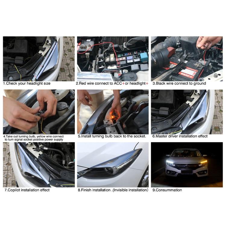 2 PCS 45cm DC12V 5W Ultra-thin Waterproof Car Auto Double Colors Turn Lights / Running Lights SMD-2835 LED Bulbs (Turn Lights: Yellow Light; Running Lights: Blue Light), 45cm Turn Lights: Yellow Light; Running Lights: White Light�����������������������...