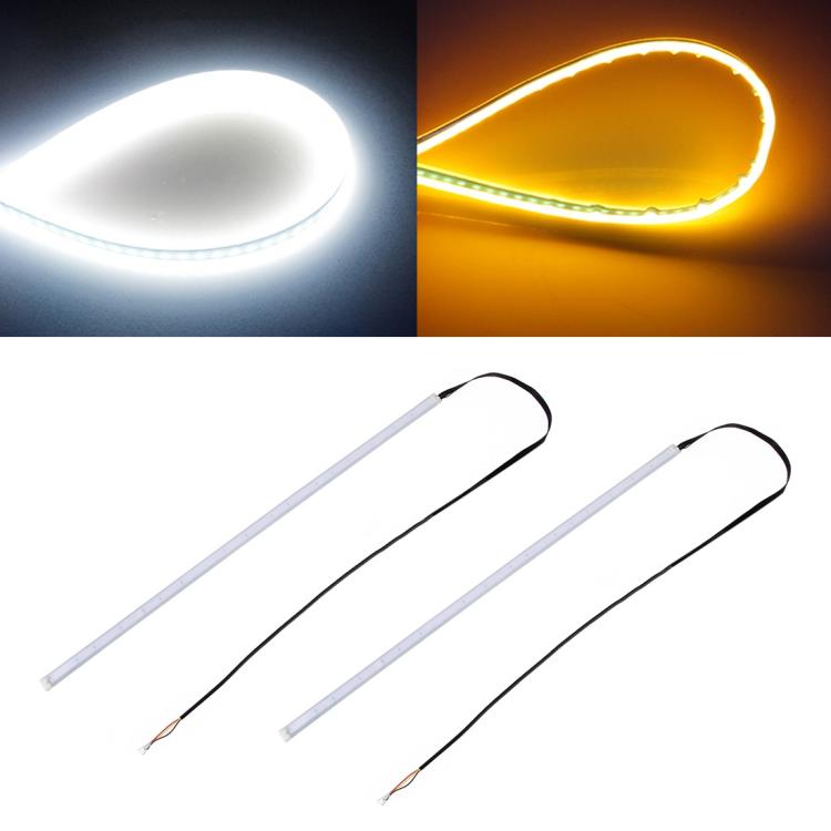 2 PCS 45cm DC12V 5W Ultra-thin Waterproof Car Auto Double Colors Turn Lights / Running Lights SMD-2835 LED Bulbs (Turn Lights: Yellow Light; Running Lights: Blue Light), 45cm Turn Lights: Yellow Light; Running Lights: White Light�����������������������...