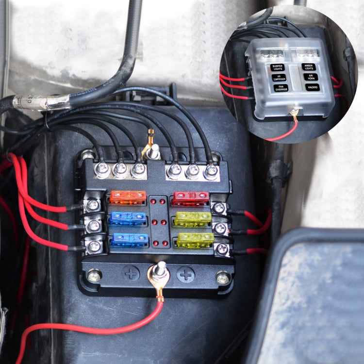 Independent Positive and Negative 1 in 6 Out 6 Way Circuit Blade Fuse Box Fuse Holder Kits with LED Warning Indicator for Auto Car Truck Boat