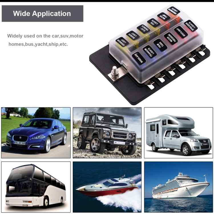 1 in 12 Out Fuse Box PC Terminal Block Fuse Holder Kits with LED Warning Indicator for Auto Car Truck Boat