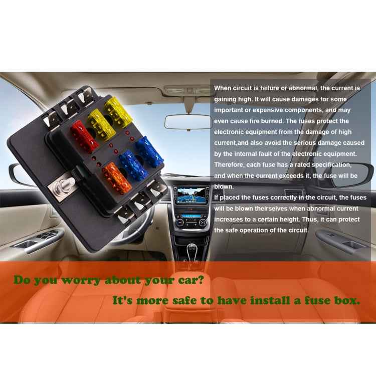 1 in 6 Out Fuse Box PC Terminal Block Fuse Holder Kits with LED Warning Indicator for Auto Car Truck Boat