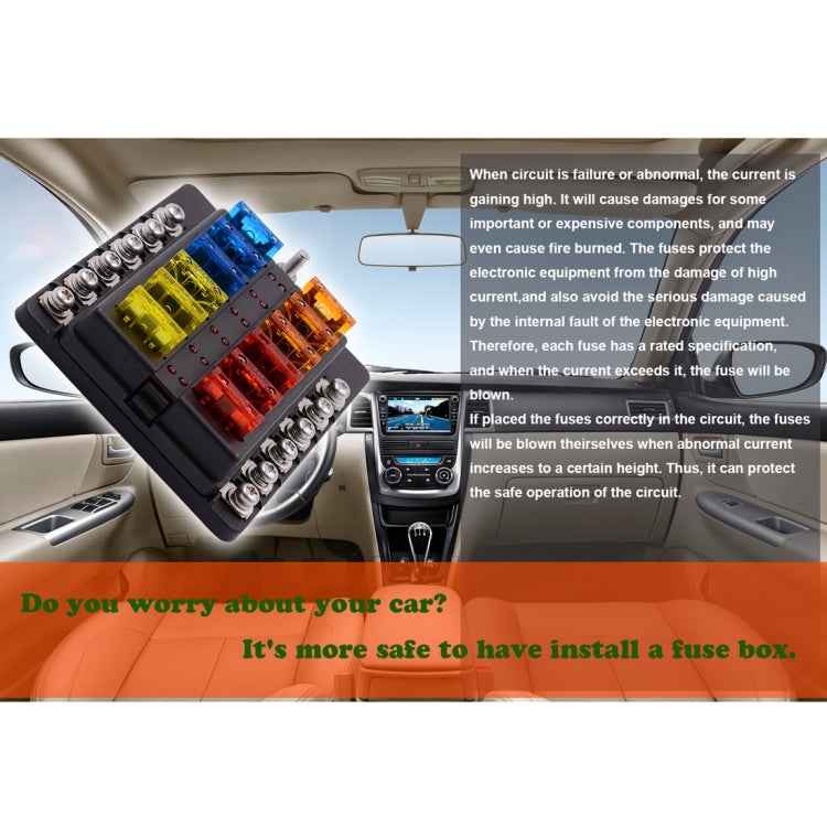 1 in 12 Out Fuse Box Screw Terminal Section Fuse Holder Kits with LED Warning Indicator for Auto Car Truck Boat