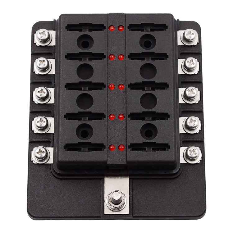 1 in 10 Out Fuse Box Screw Terminal Section Fuse Holder Kits with LED Warning Indicator for Auto Car Truck Boat