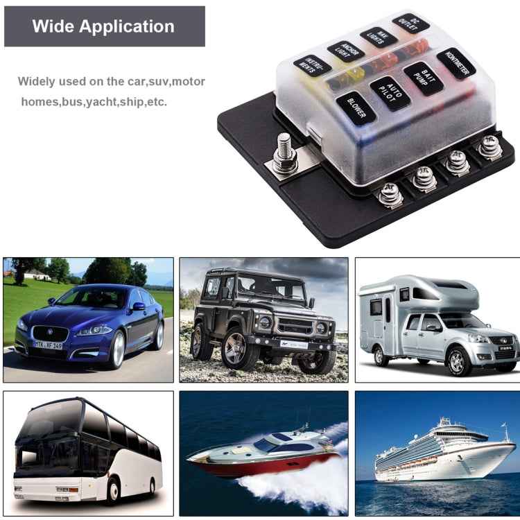 1 in 8 Out Fuse Box Screw Terminal Section Fuse Holder Kits with LED Warning Indicator for Auto Car Truck Boat