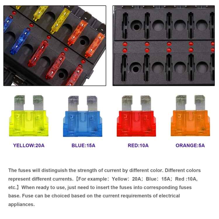 1 in 8 Out Fuse Box Screw Terminal Section Fuse Holder Kits with LED Warning Indicator for Auto Car Truck Boat