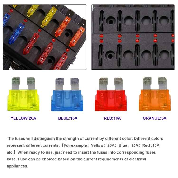 1 in 6 Out 6 Way Circuit Fuse Box Screw Terminal Section Fuse Holder Kits with LED Warning Indicator for Auto Car Truck Boat