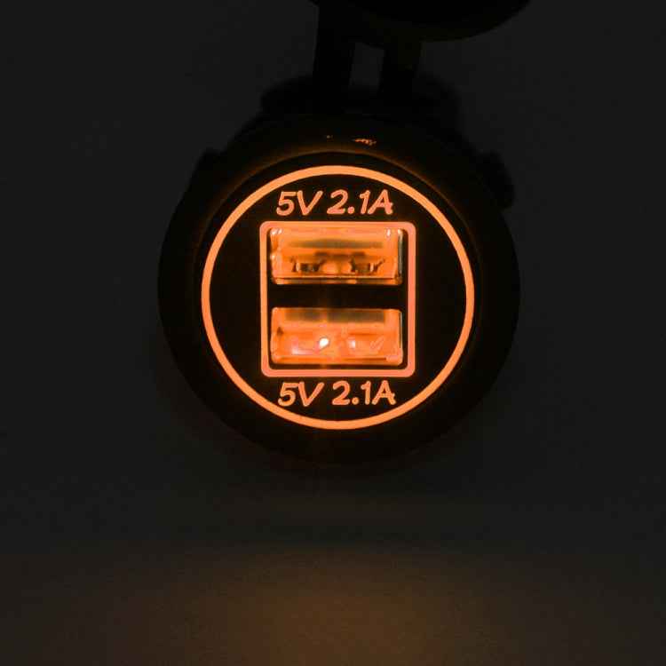 Universal Car Charger 2 Port Power Socket Power Dual USB Charger 5V 4.2A IP66 with Aperture , 4.2A with Aperture (Orange Light)