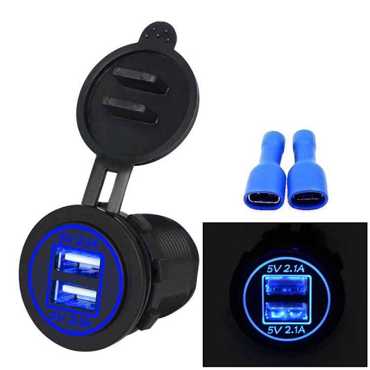 Universal Car Charger 2 Port Power Socket Power Dual USB Charger 5V 4.2A IP66 with Aperture, 4.2A with Aperture(Blue Light)
