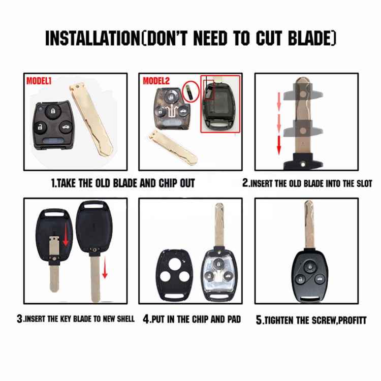 Replacement Non-embryo Car Key Case for HONDA 3 + 1 Button Car Keys, without Battery