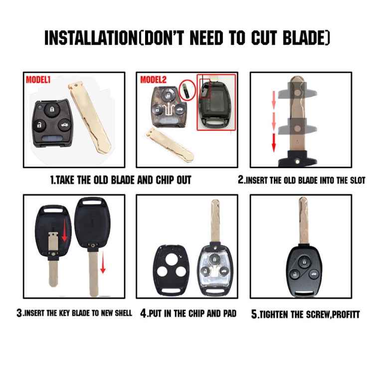 Replacement Non-embryo Car Key Case for HONDA 2 + 1 Button Car Keys, without Battery