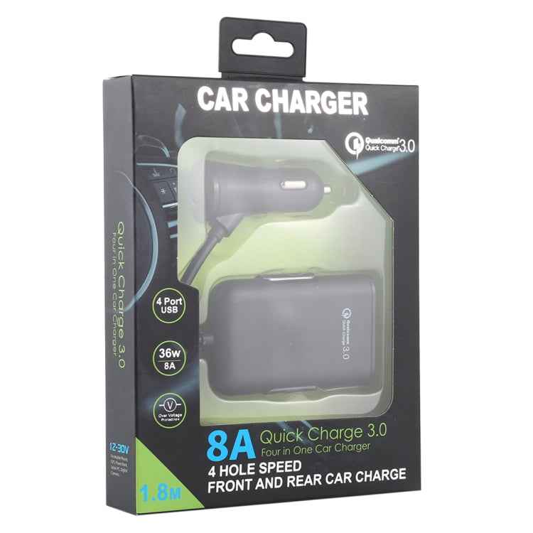 HMQ-C801 1.8m 8A Max 4 Ports USB Car Charger with Extending USB HUB for Front & Back Seat Charging