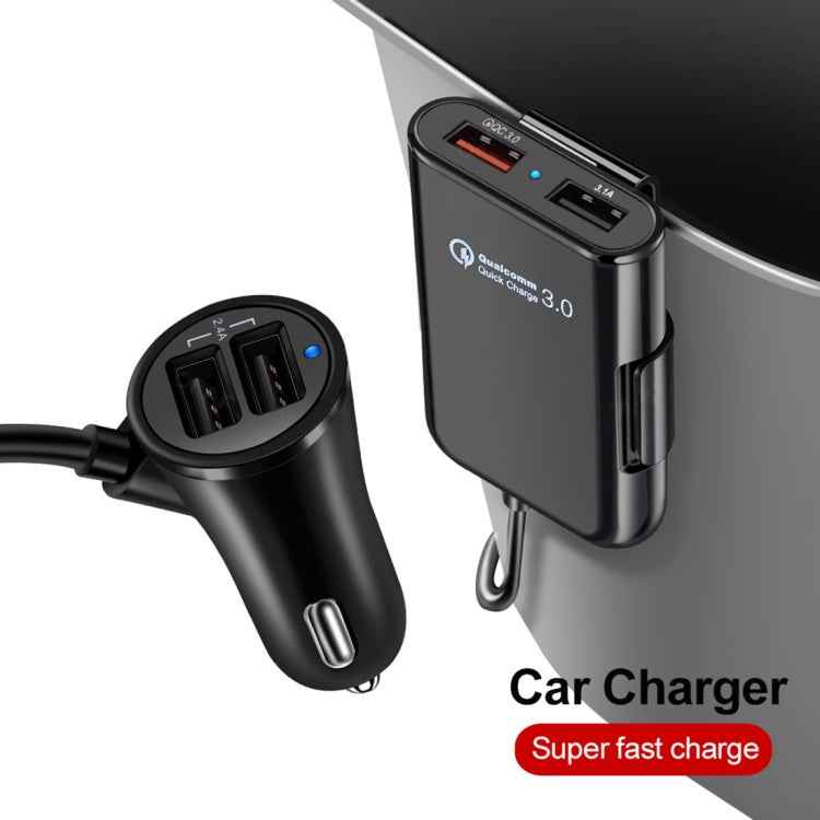 HMQ-C801 1.8m 8A Max 4 Ports USB Car Charger with Extending USB HUB for Front & Back Seat Charging