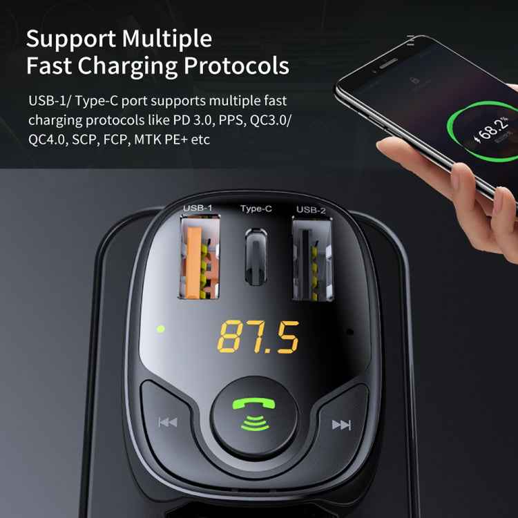 ROCK B301 Dual USB + PD Bluetooth 5.0 FM Transmitter & Car Charger, Support TF Card / U-disk