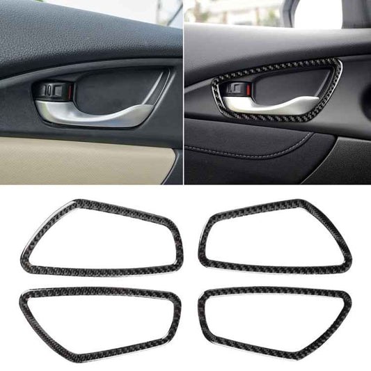 4 PCS Car Carbon Fiber Door Inner Wrist Frame Decorative Sticker for Honda Tenth Generation Civic 2016-2019