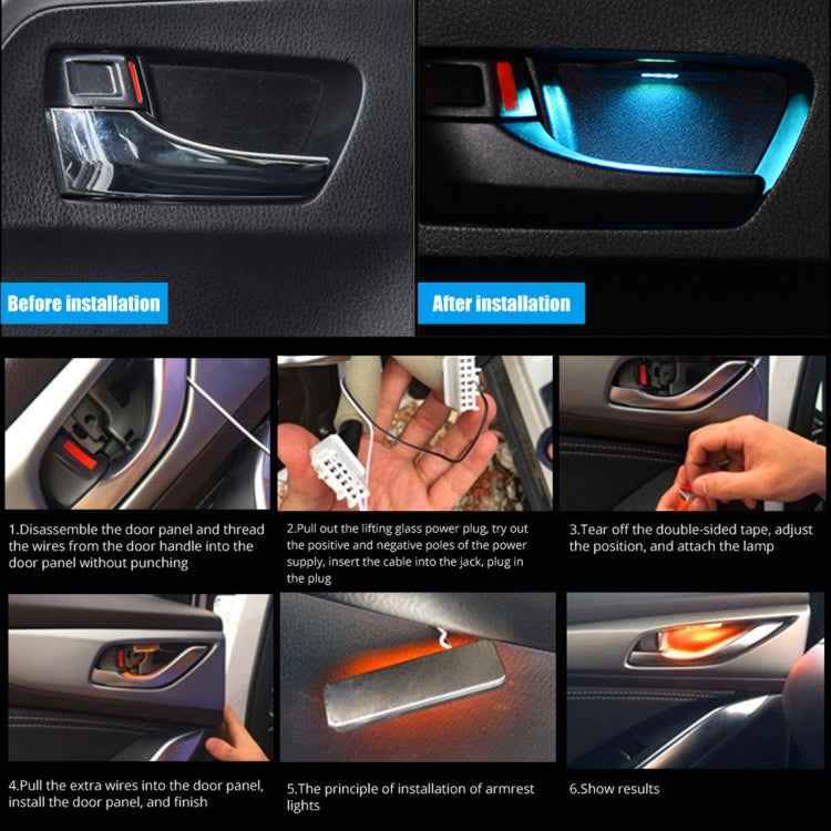 4 PCS Universal Car Colorful LED Inner Handle Light Atmosphere Lights Decorative Lamp DC12V / 0.5W Cable Length: 70cm